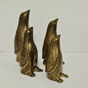 Brass Penguin Figurines MCM Vintage Collectibles Bird Figurines Set 4 Detailed
